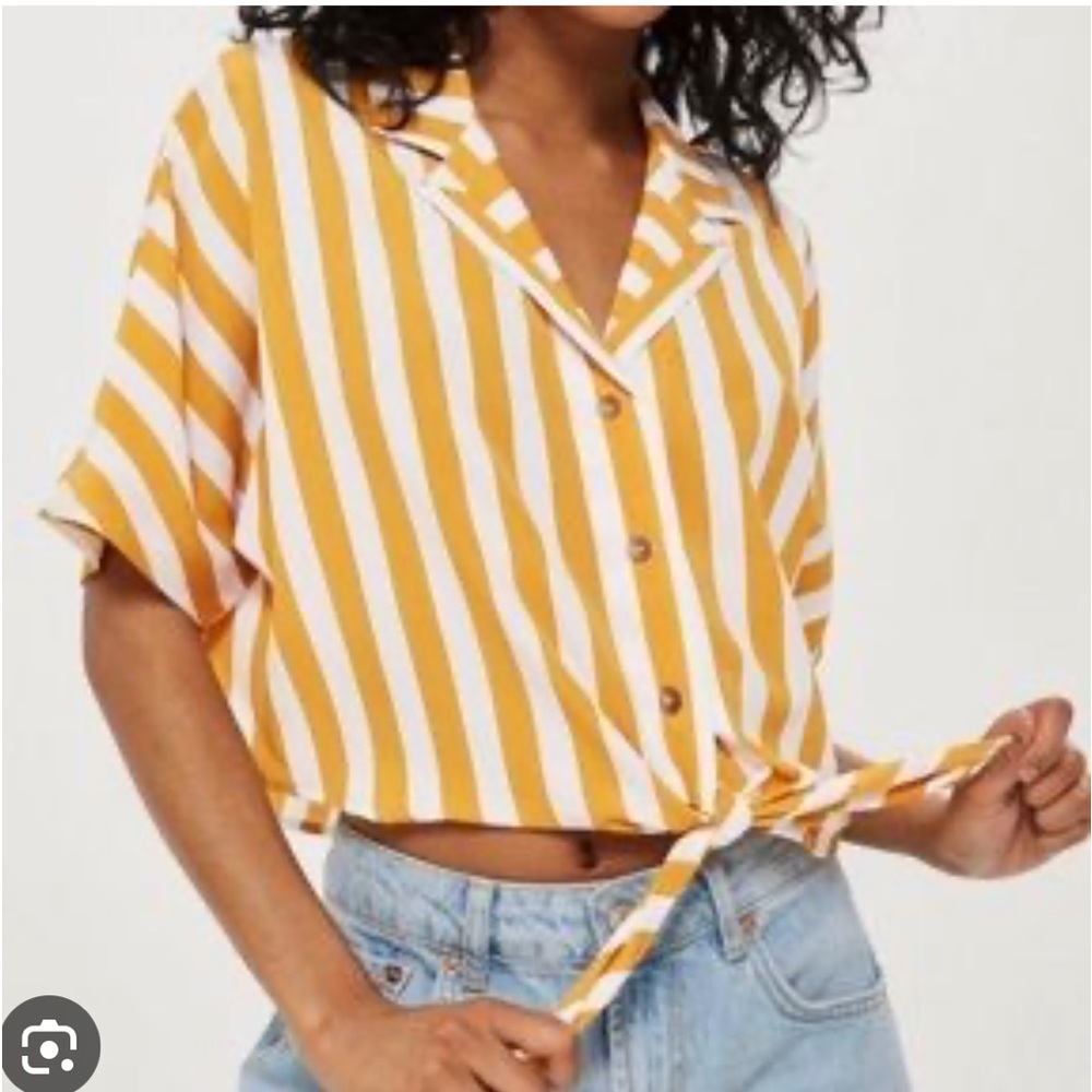 Topshop striped cropped tie waist top